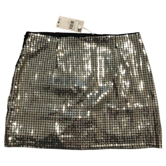 NWT MANGO Sequin Mini Skirt Size Large Black Silver Y2K - Picture 5 of 11